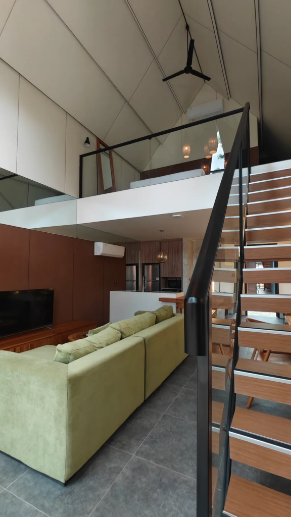 Modern interior with staircase and balcony