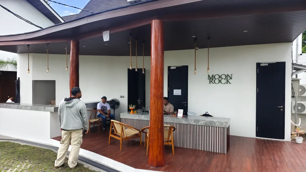 Modern reception area with wooden accents