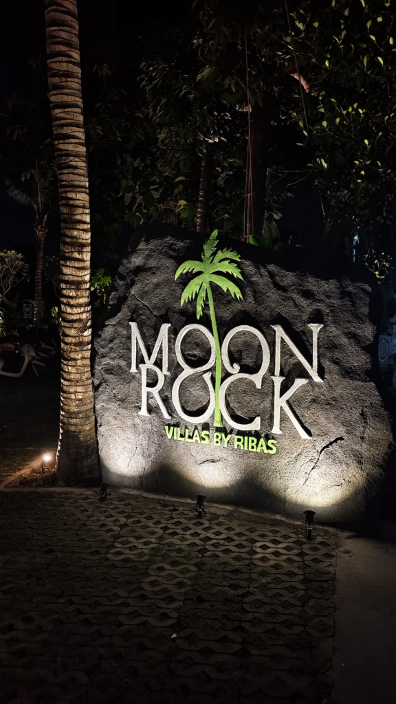 Illuminated sign for Moon Rock Villas